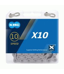 Ланцюг KMC Х10 10 швидкостей сірий 114 ланок + замок cірий