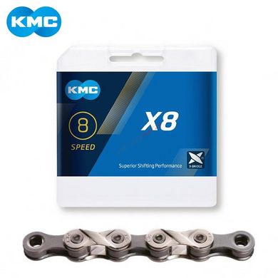 Ланцюг KMC X8 8 швидкостей 116 ланок + замок срібний/срібний
